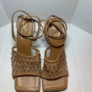 Sam Edelman Tan Woven Leather Ankle Tie Sandals